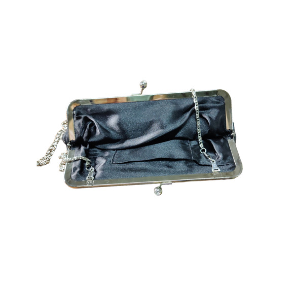 Black sequin clutch purse with over shoulder chain headband with cat ears - Picture 3 of 4